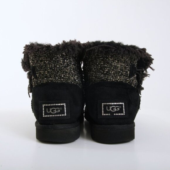 UGG Mini Bailey Button Fancy Tweed Boots in Black Women Size 8 - Picture 5 of 15